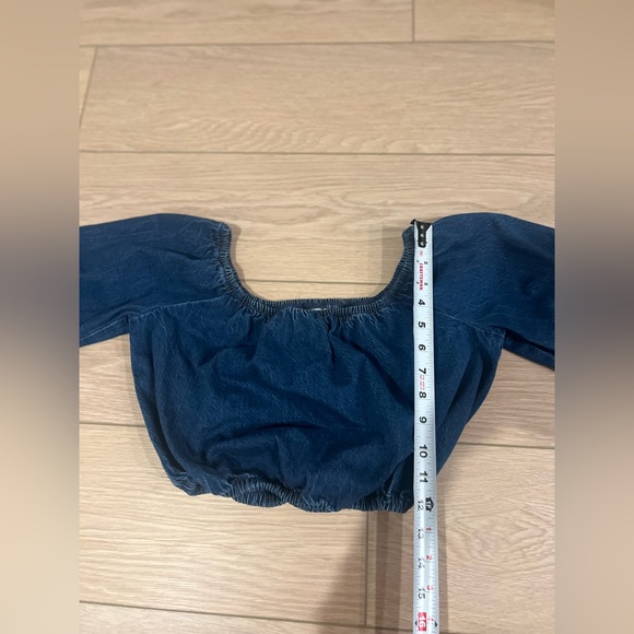 American eagle cropped smocked denim top size xs - Picture 9 of 11